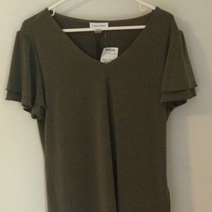 Olive green blouse. Never worn with tags. Polyester/spandex blend